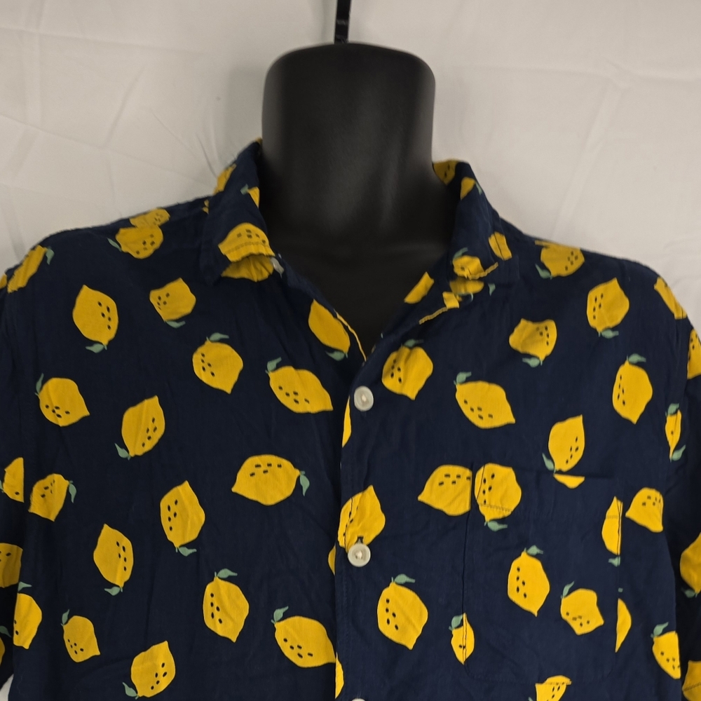 Goodfellow & Co Navy Lemon Print Men's Button Down Shirt Size Large BY-2988 - Picture 3 of 8
